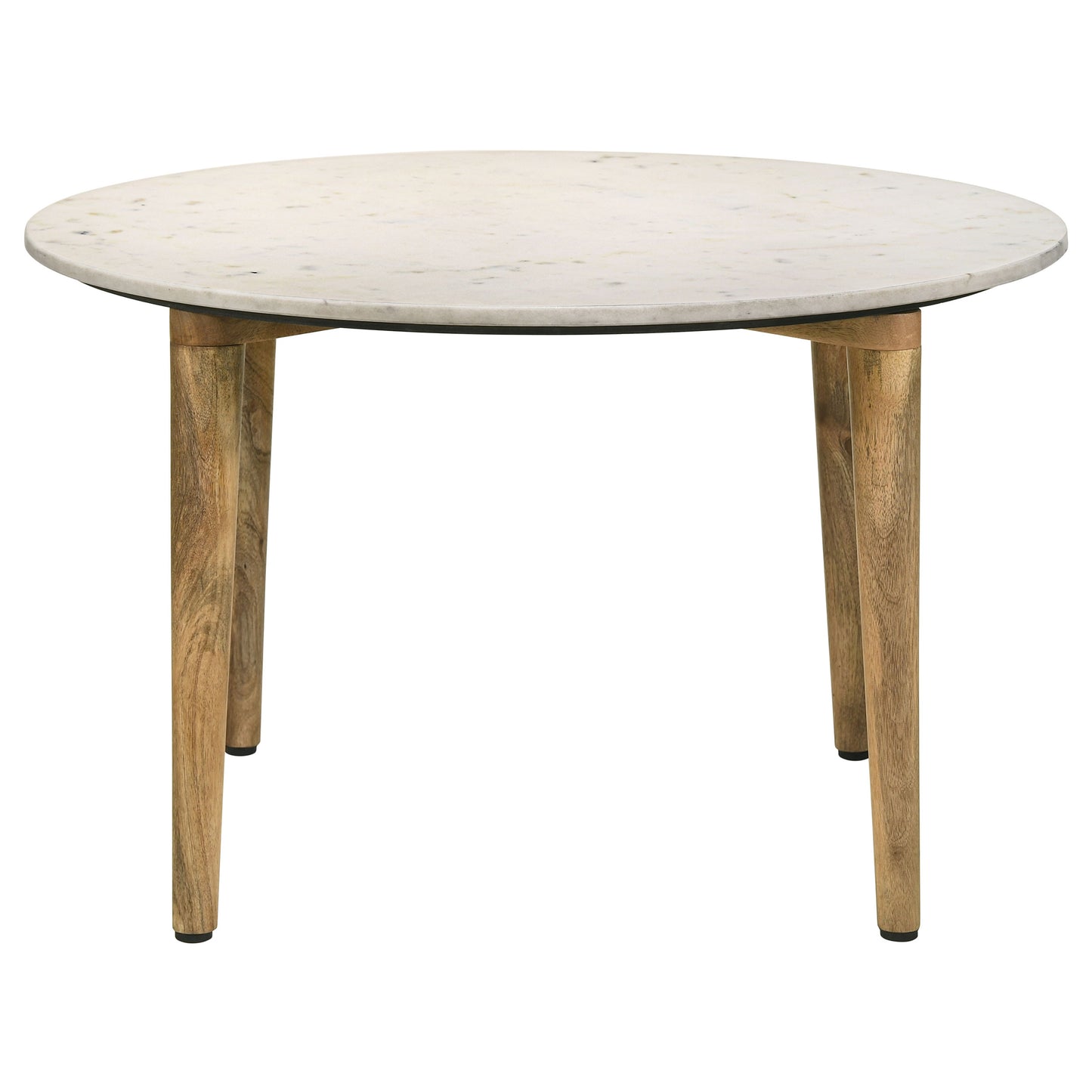 Aldis White Marble Round Coffee Table with Natural Wood Base