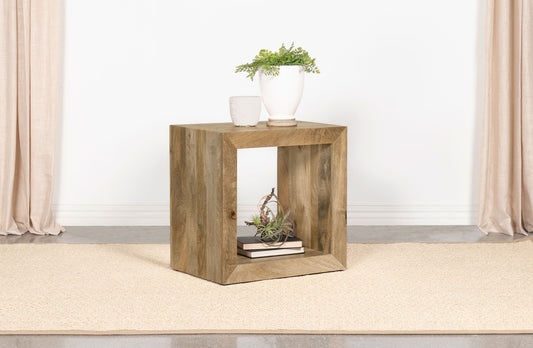 Brenwick Open Cube Solid Wood End Table Natural Mango Wood Finish