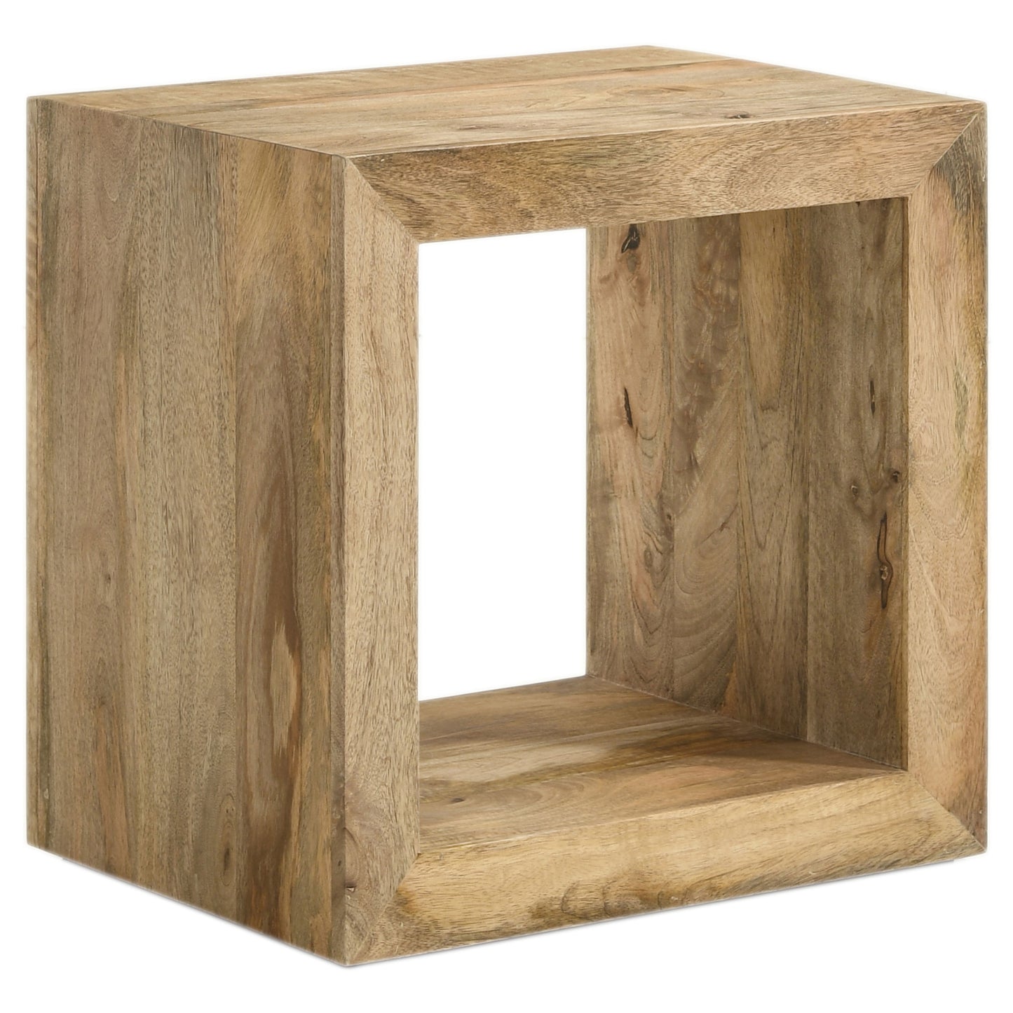 Brenwick Open Cube Solid Wood End Table Natural Mango Wood Finish
