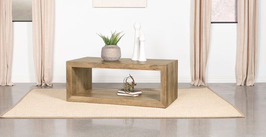 Brenwick Rectangular Mango Wood Coffee Table with Open Shelf Natural Finish