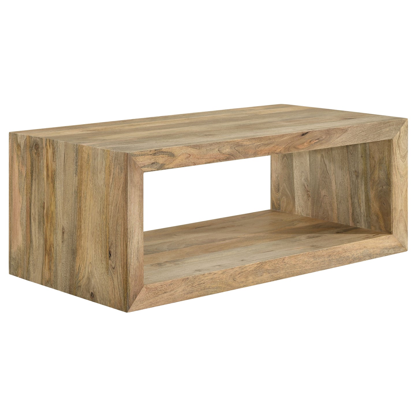 Brenwick Rectangular Mango Wood Coffee Table with Open Shelf Natural Finish