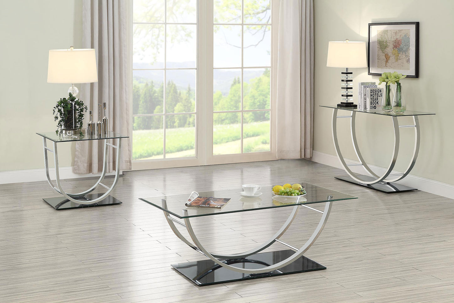 Danville Rectangular U-Shaped Glass Top Coffee Table – Chrome