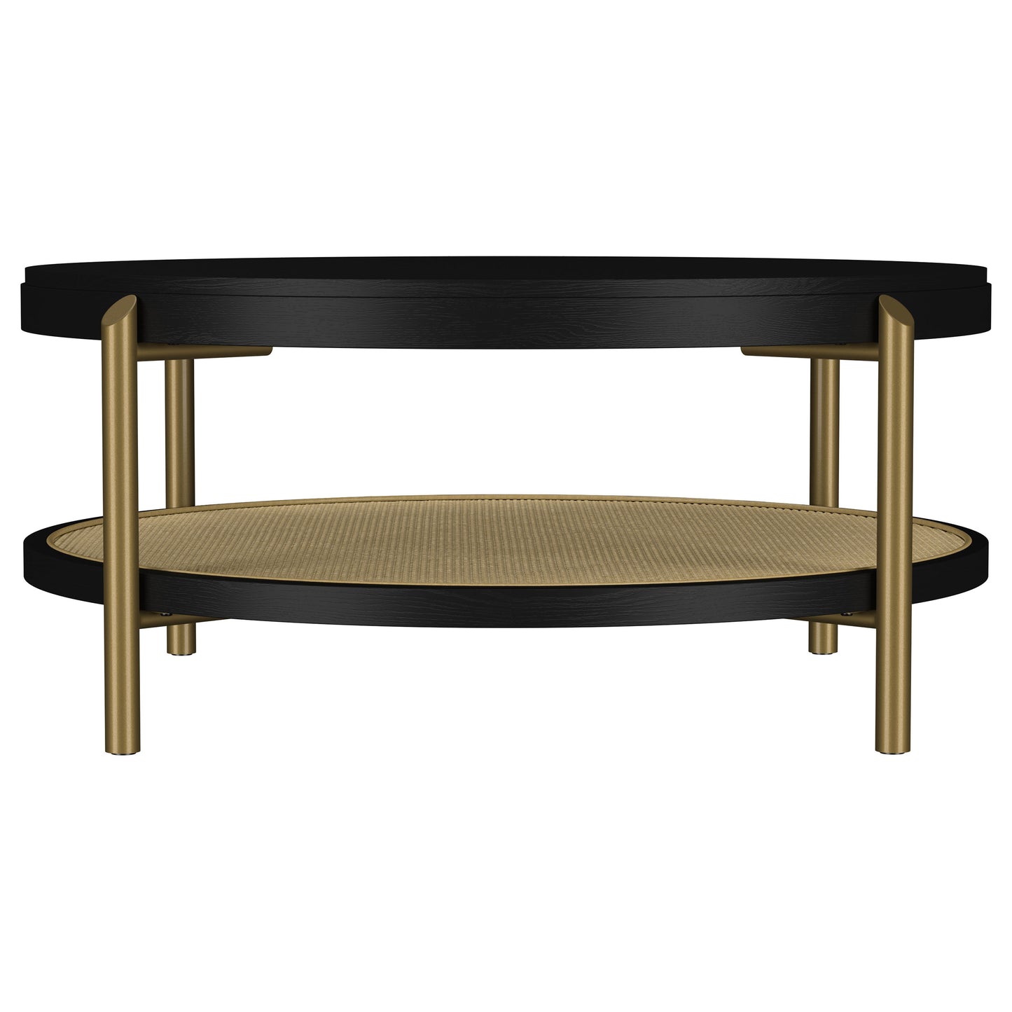 Arini Round Coffee Table with Storage Shelf – Black Finish