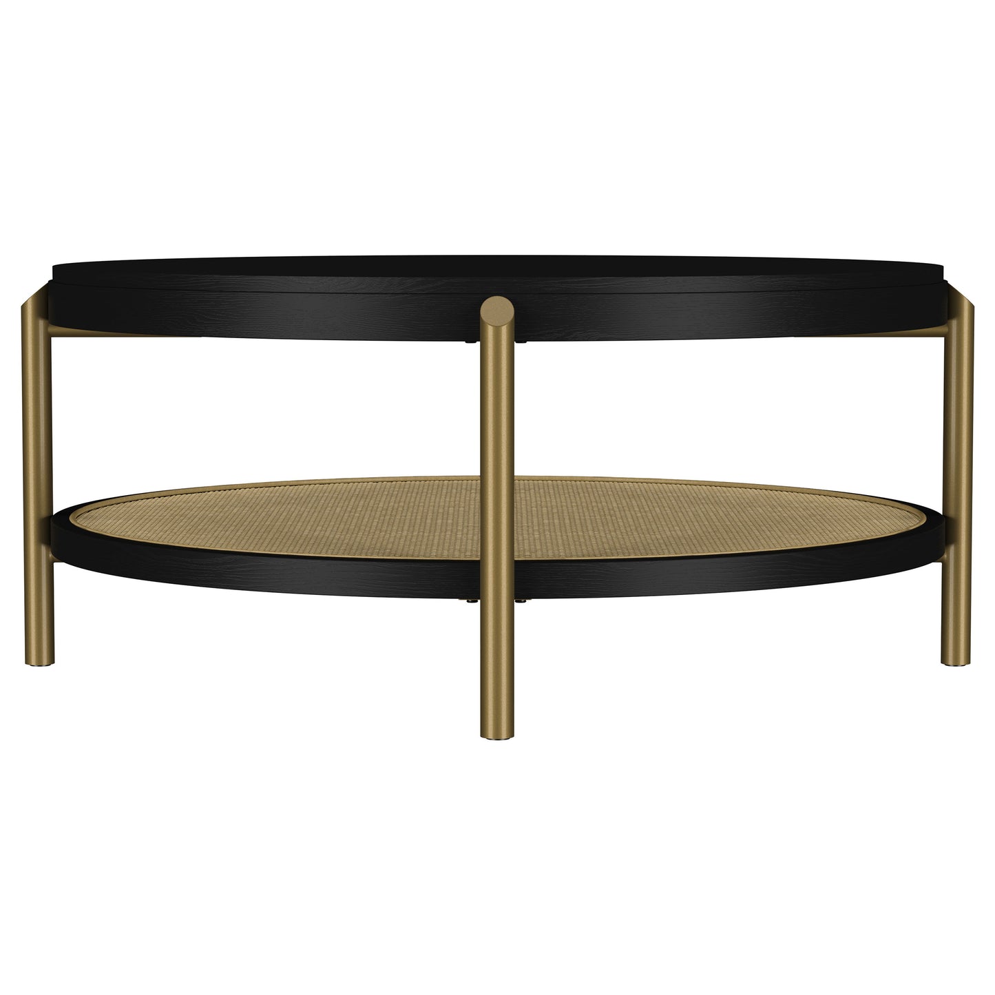 Arini Round Coffee Table with Storage Shelf – Black Finish