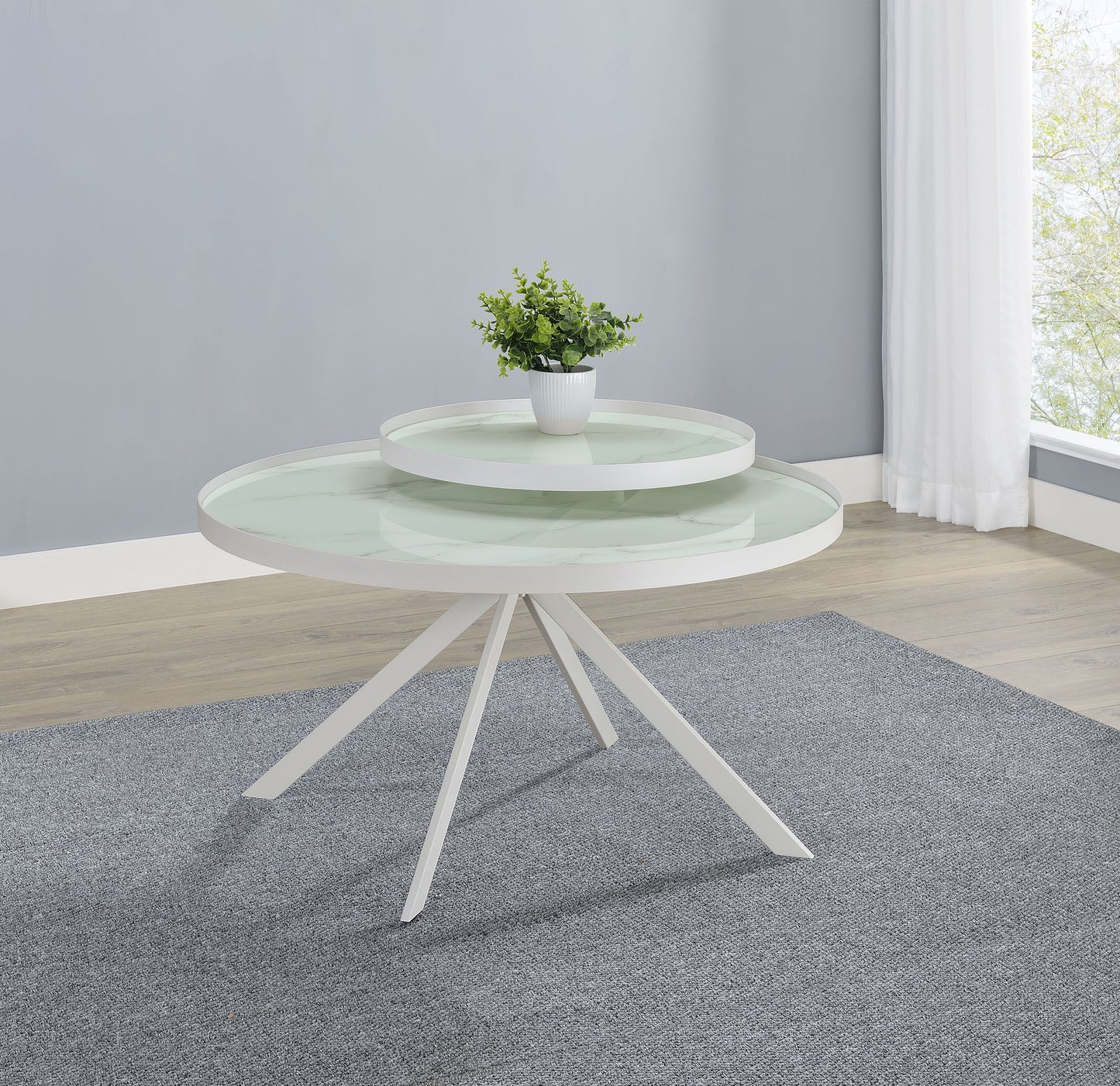 Briggs Round Marble Printed Glass Top Coffee Table – White