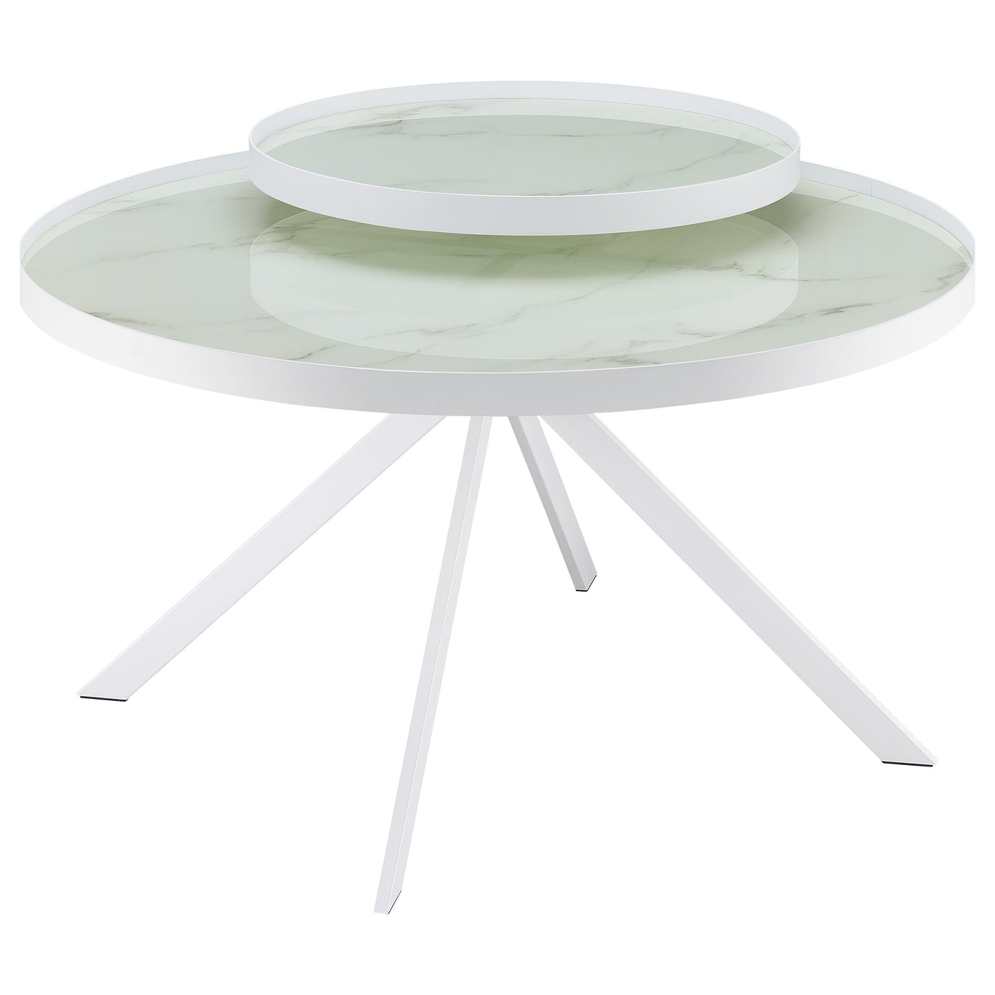 Briggs Round Marble Printed Glass Top Coffee Table – White