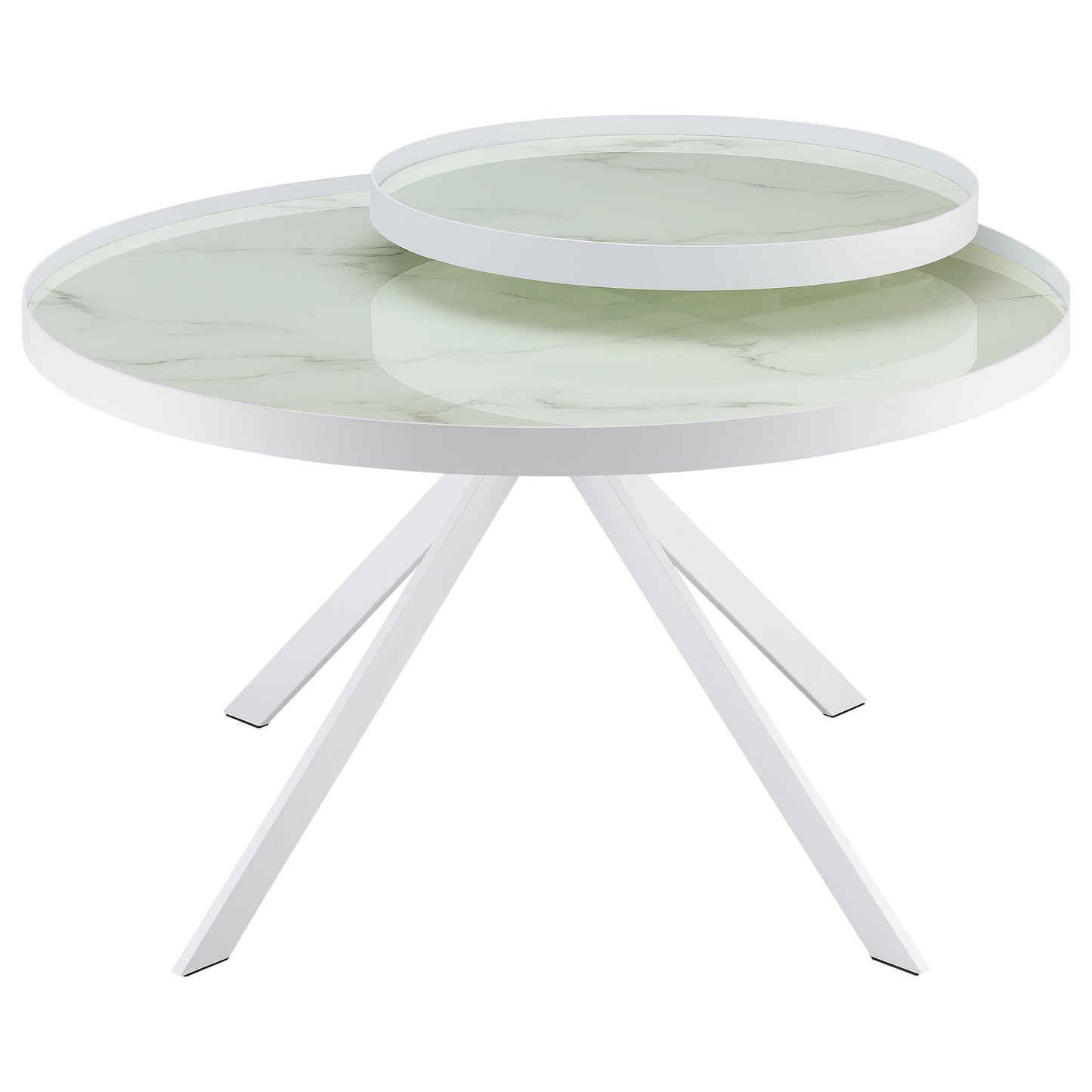 Briggs Round Marble Printed Glass Top Coffee Table – White