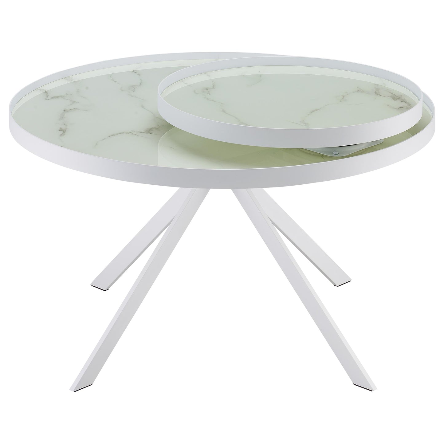 Briggs Round Marble Printed Glass Top Coffee Table – White