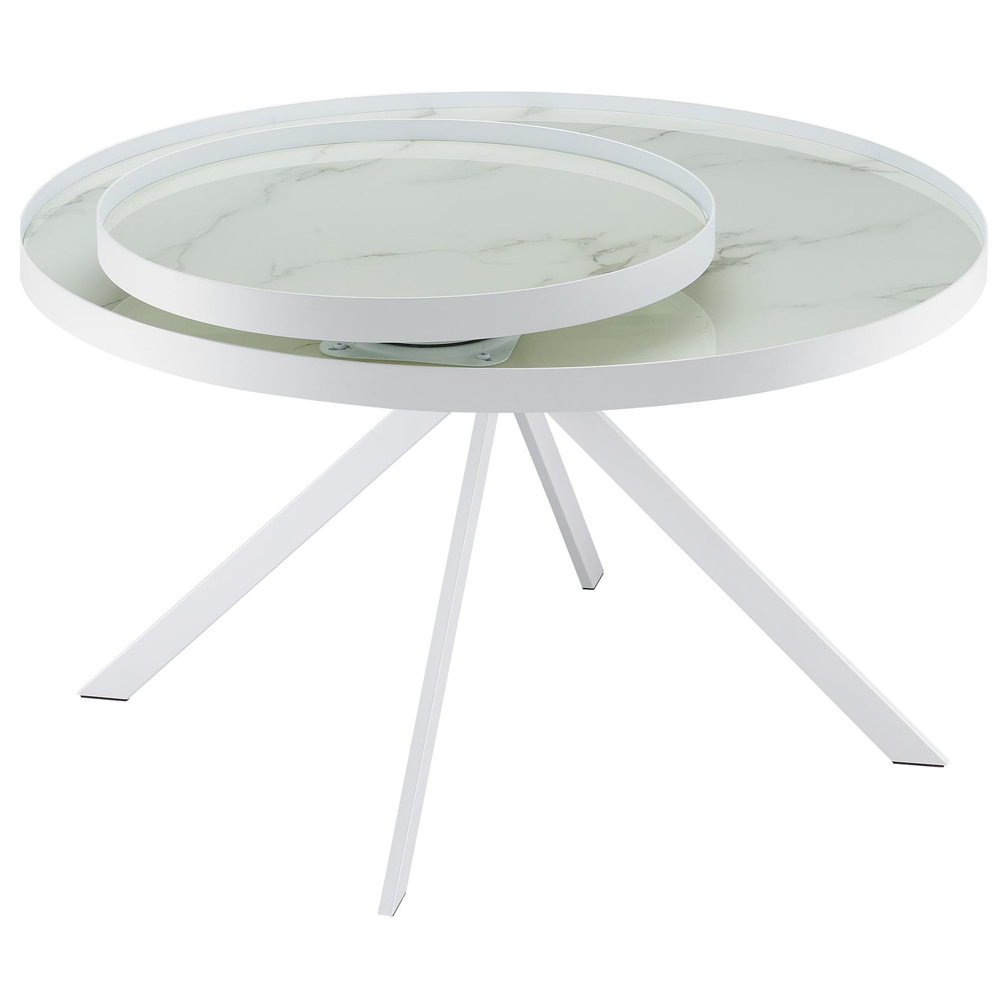 Briggs Round Marble Printed Glass Top Coffee Table – White