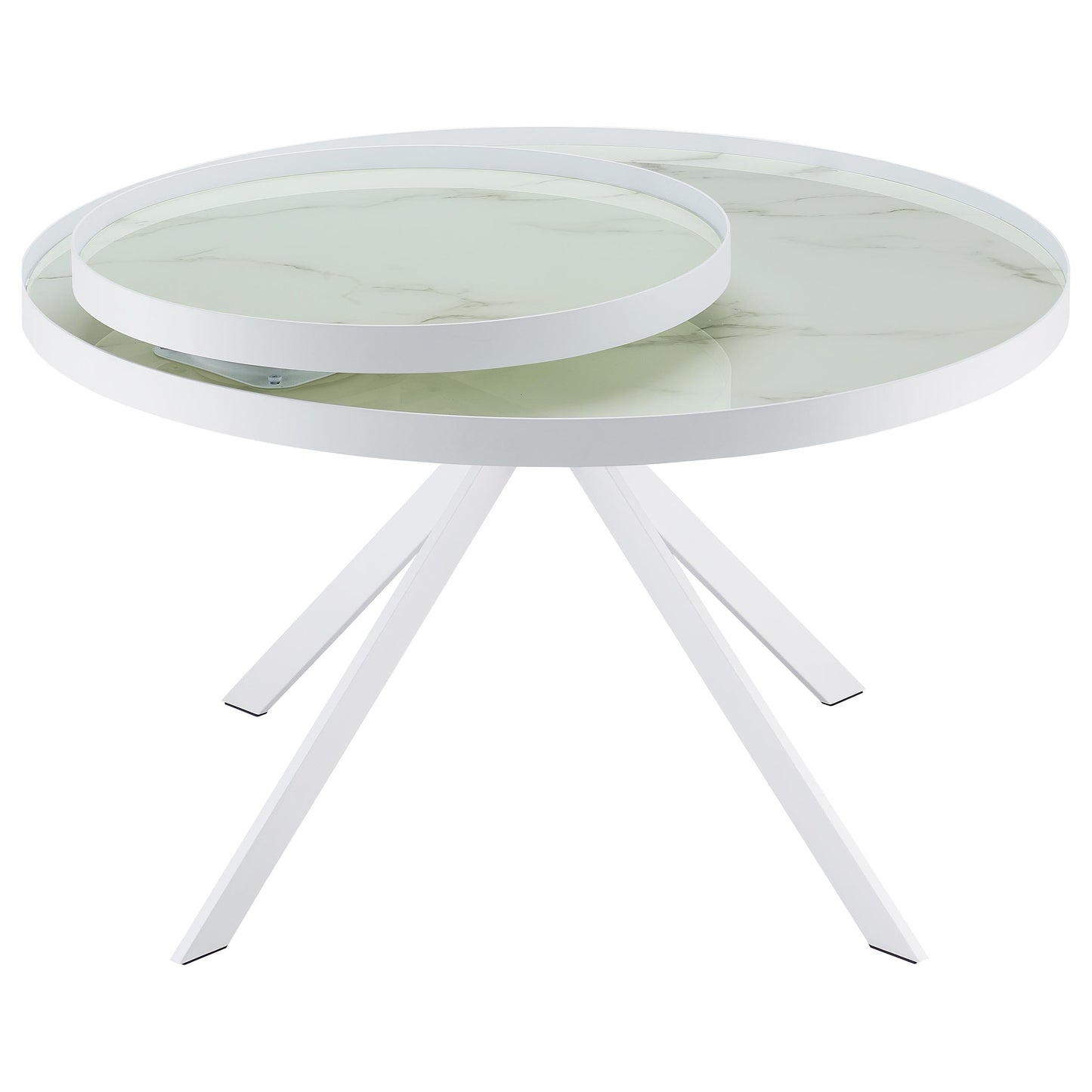 Briggs Round Marble Printed Glass Top Coffee Table – White