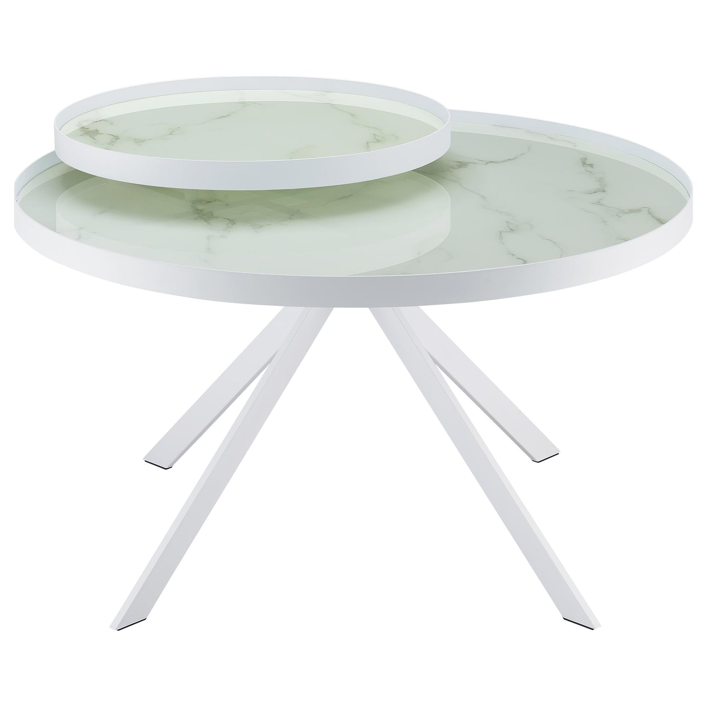 Briggs Round Marble Printed Glass Top Coffee Table – White