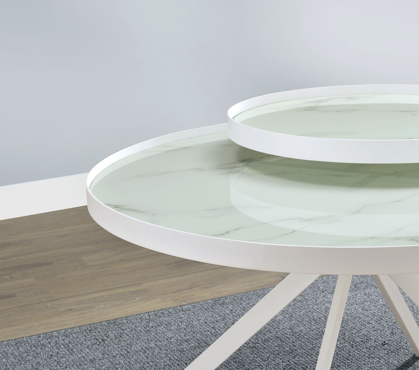 Briggs Round Marble Printed Glass Top Coffee Table – White