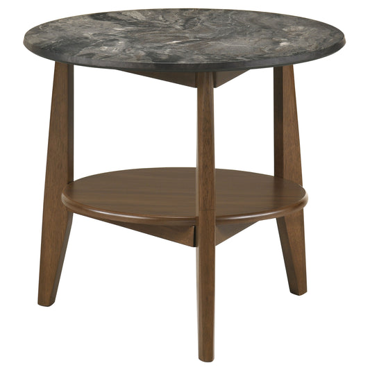 Nuvora Round SmartTop End Table Smokey Grey and Brown