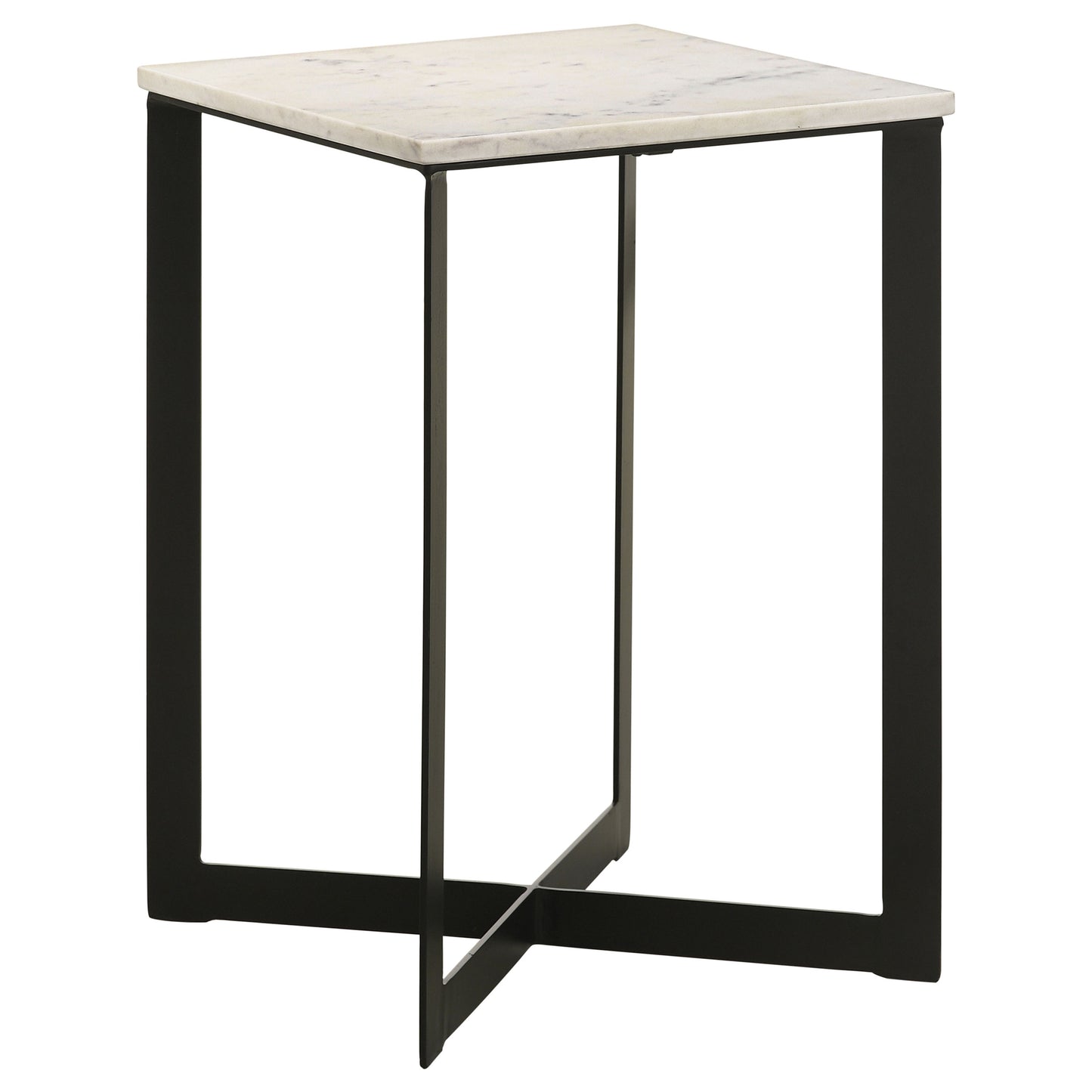 Tobin Modern Square Marble End Table in White and Black