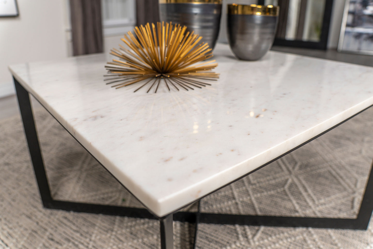 Tobin Modern Square Marble Top Coffee Table – White & Black