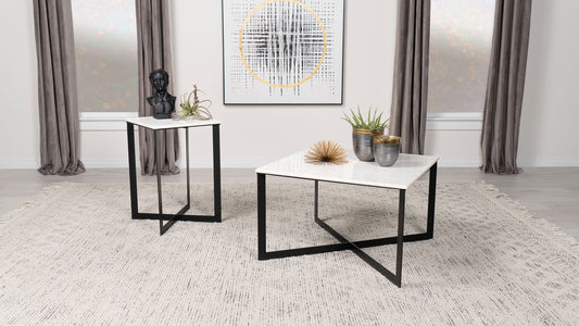 Tobin Modern Square Marble Top Coffee Table – White & Black