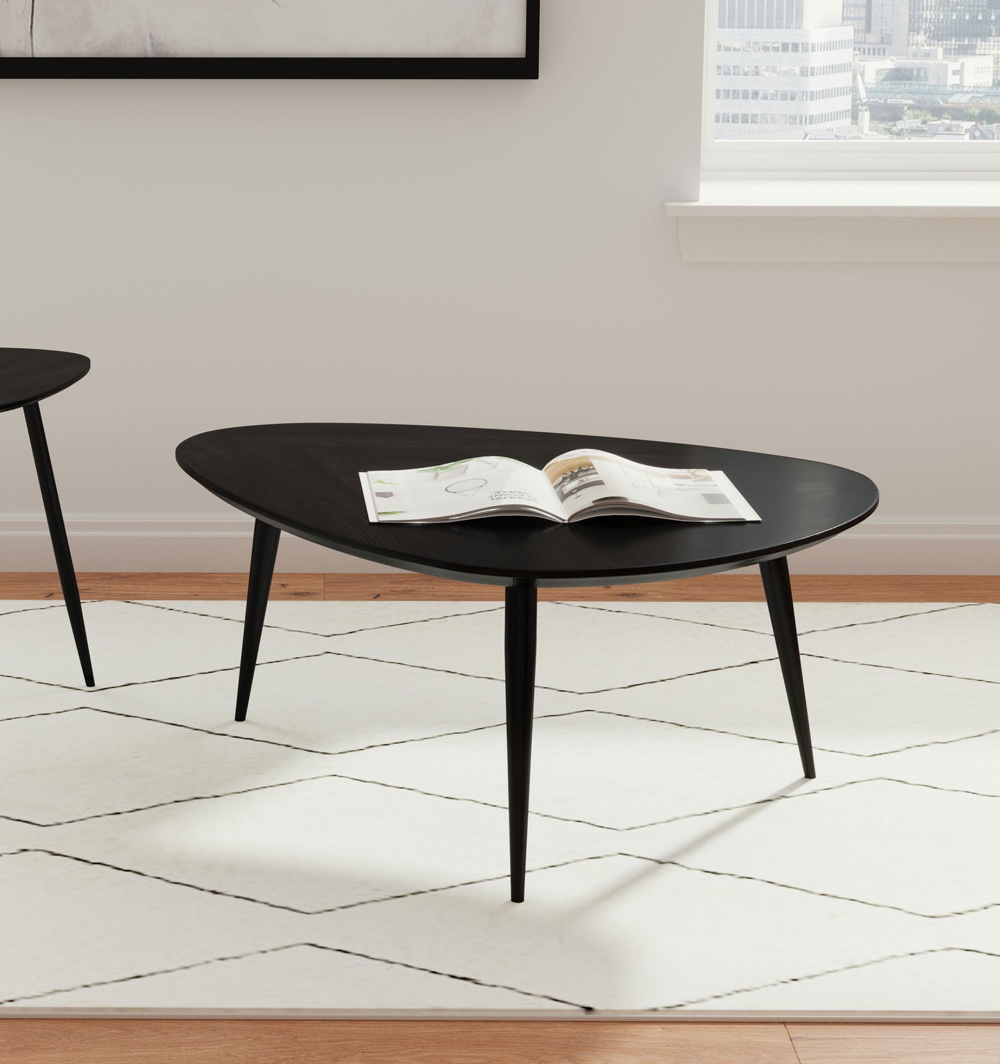 Odessa Sculptural Triangular Solid Wood Coffee Table – Black