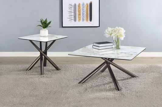 Carvell Square Sintered Stone Coffee & End Table Set – Mirage White
