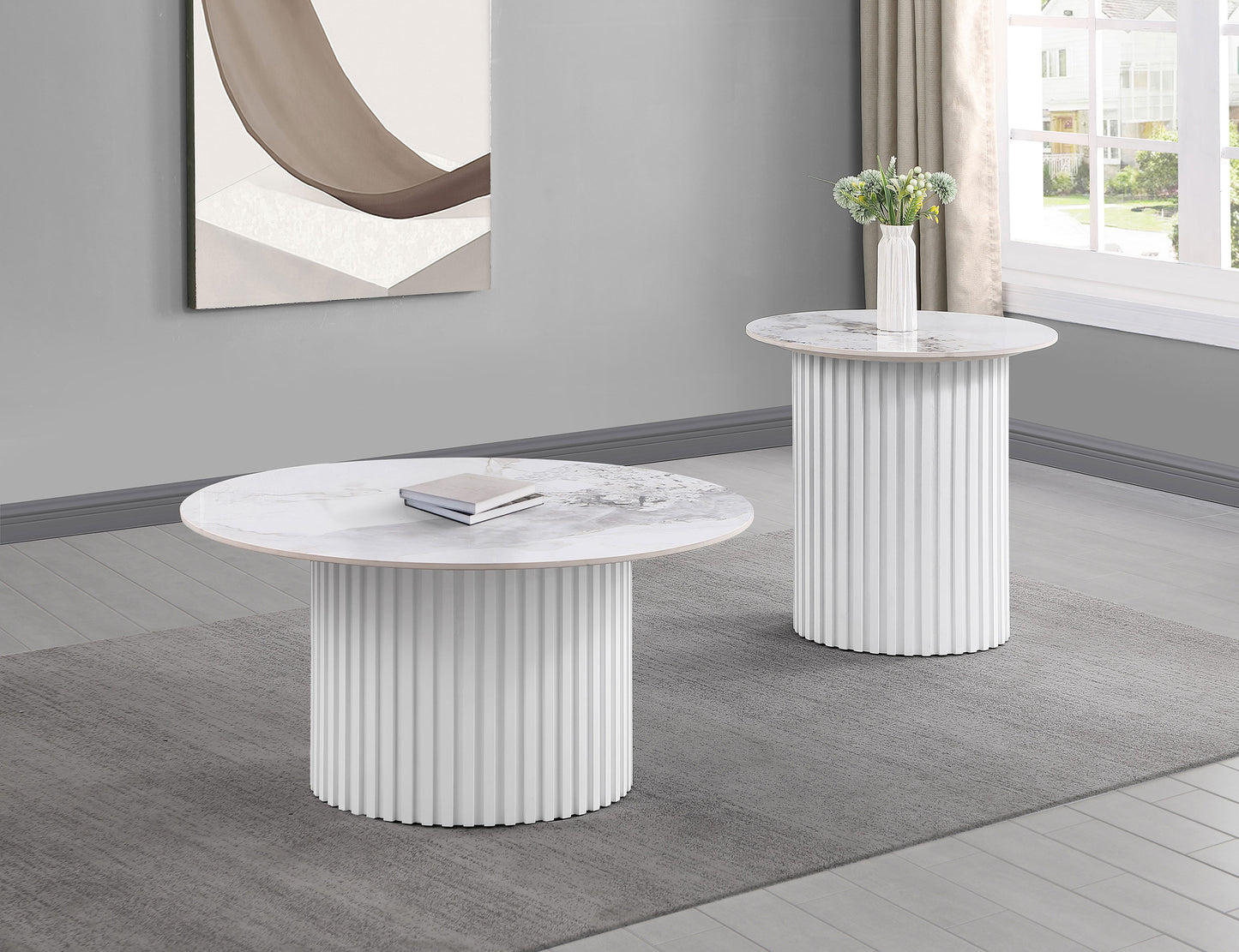 Rowena White Faux Marble Coffee & End Table Set (2-Piece)
