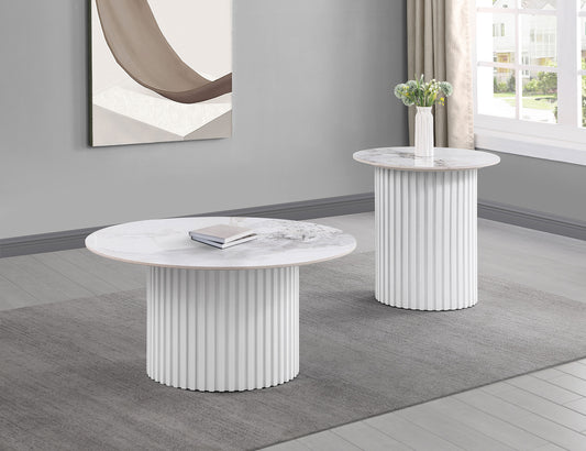 Rowena White Faux Marble Coffee & End Table Set (2-Piece)