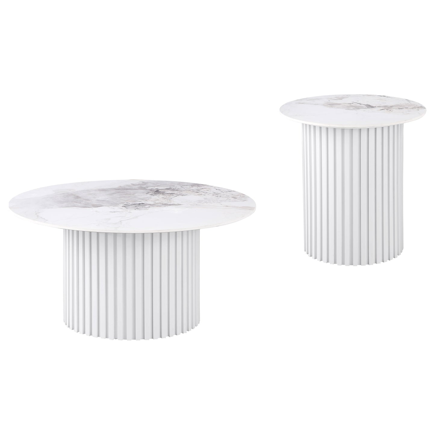 Rowena White Faux Marble Coffee & End Table Set (2-Piece)
