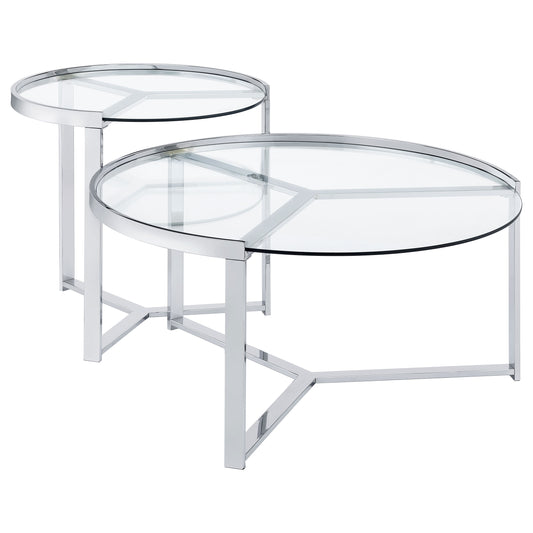 Delia Round Glass Top 2-Piece Nesting Coffee Table – Chrome