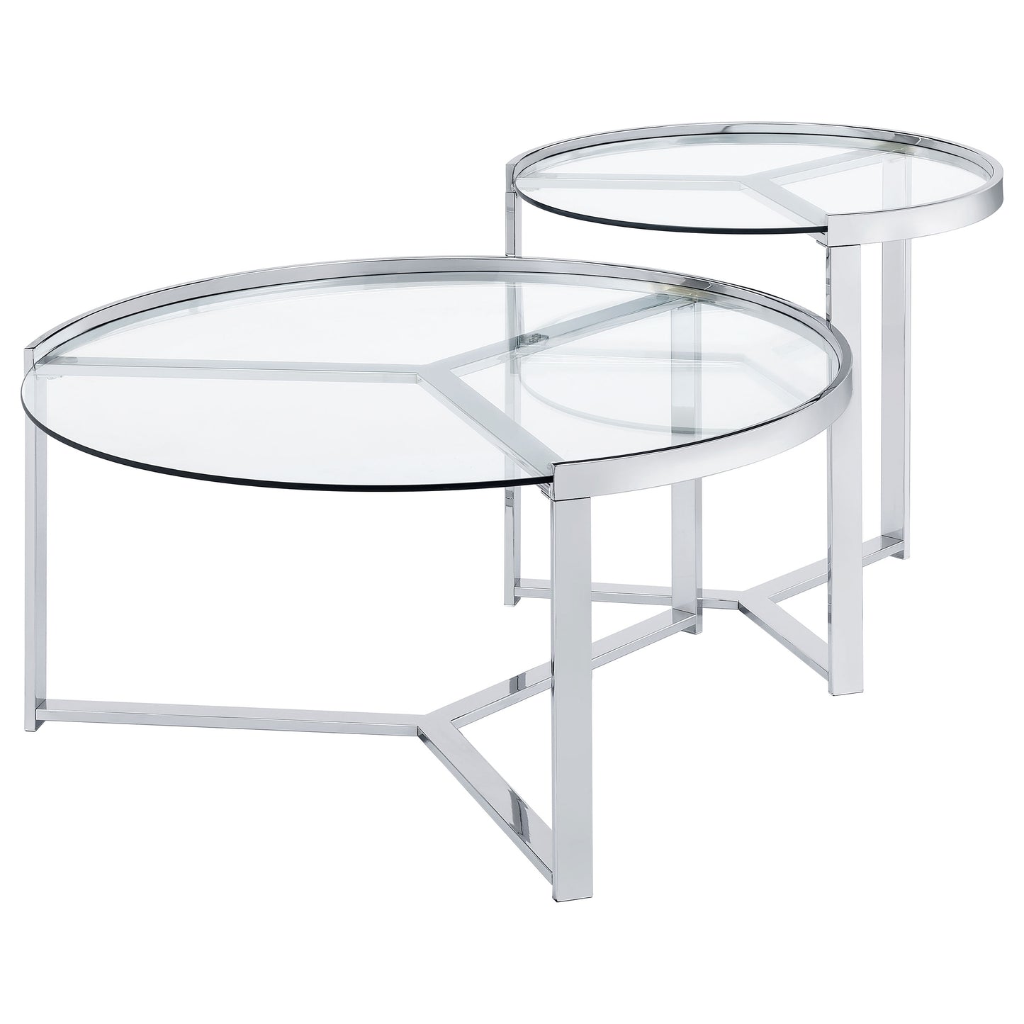 Delia Round Glass Top 2-Piece Nesting Coffee Table – Chrome