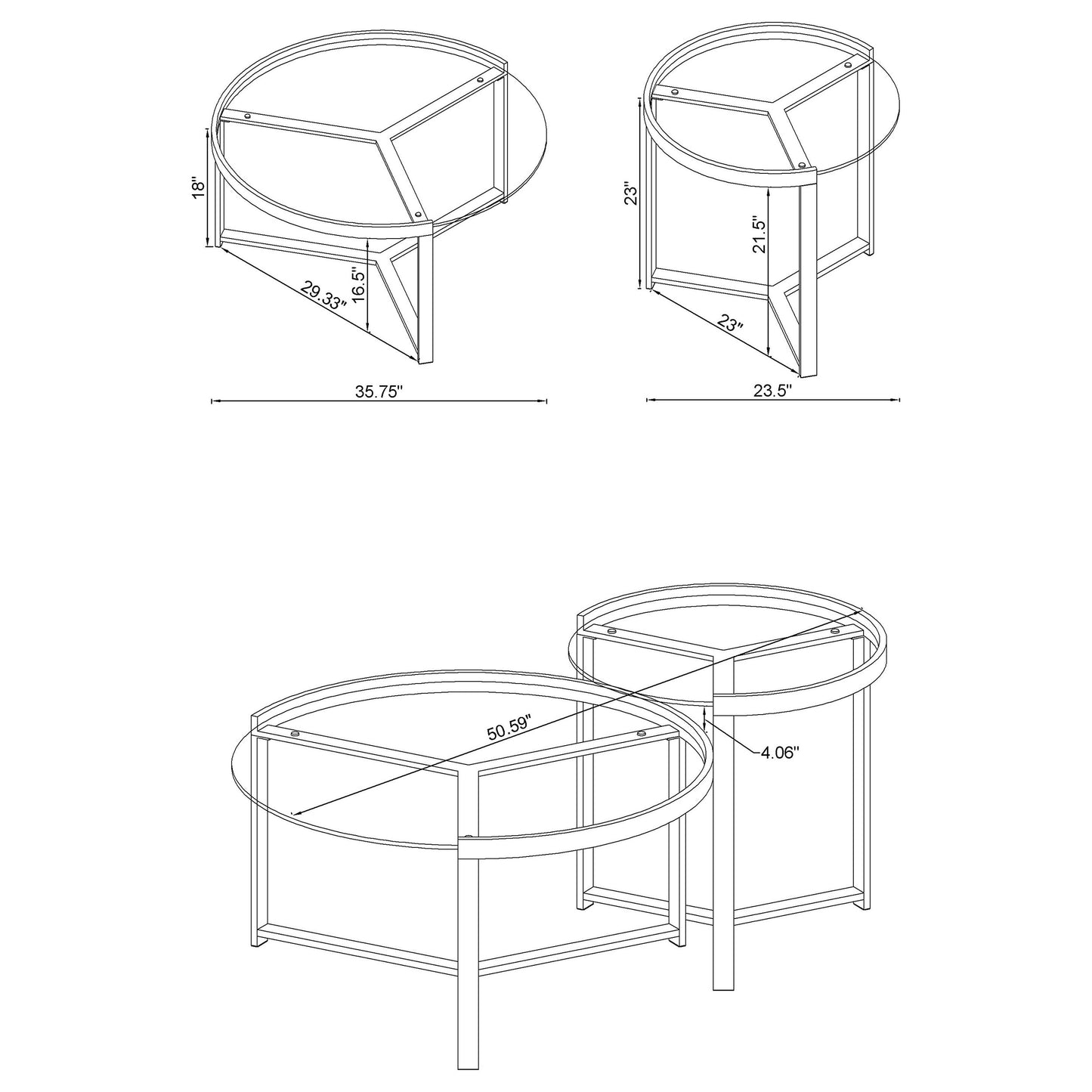 Delia Round Glass Top 2-Piece Nesting Coffee Table – Chrome