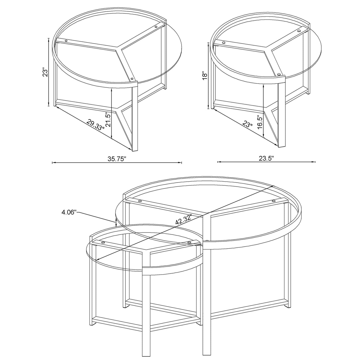 Delia Round Glass Top 2-Piece Nesting Coffee Table – Chrome