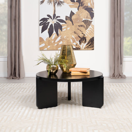 Cordova Modern Round Solid Wood Coffee Table – Black