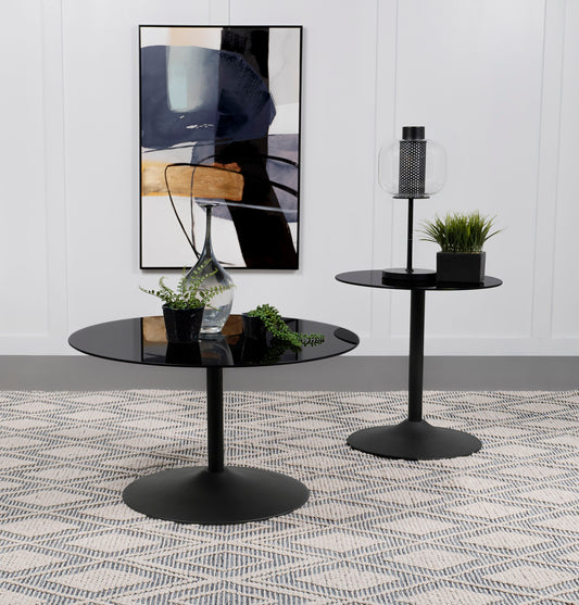 Ganso 2-Piece Modern Glass Top Coffee & End Table Set – Black