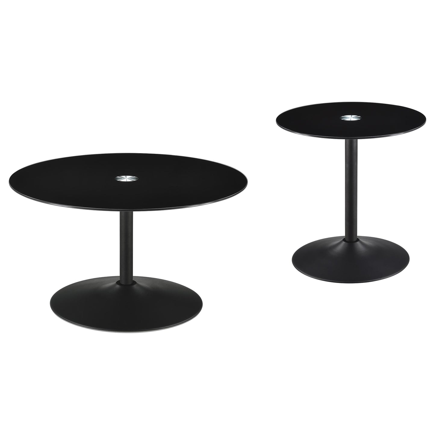 Ganso 2-Piece Modern Glass Top Coffee & End Table Set – Black