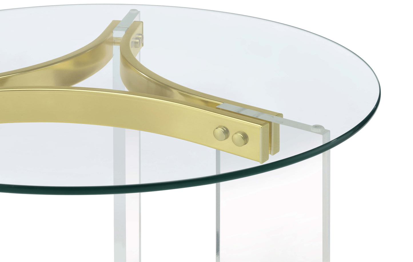 Janessa Matte Brass Round End Table – Glass Top & Acrylic Legs
