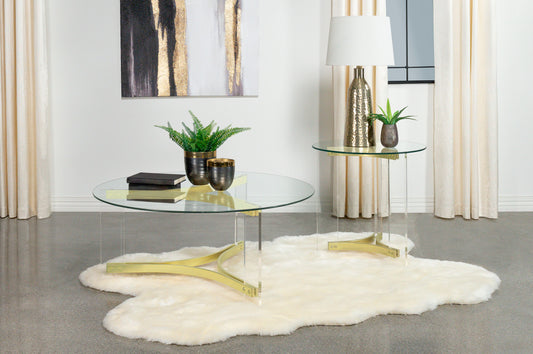 Janessa 2-Piece Acrylic Coffee and End Table Set – Matte Brass