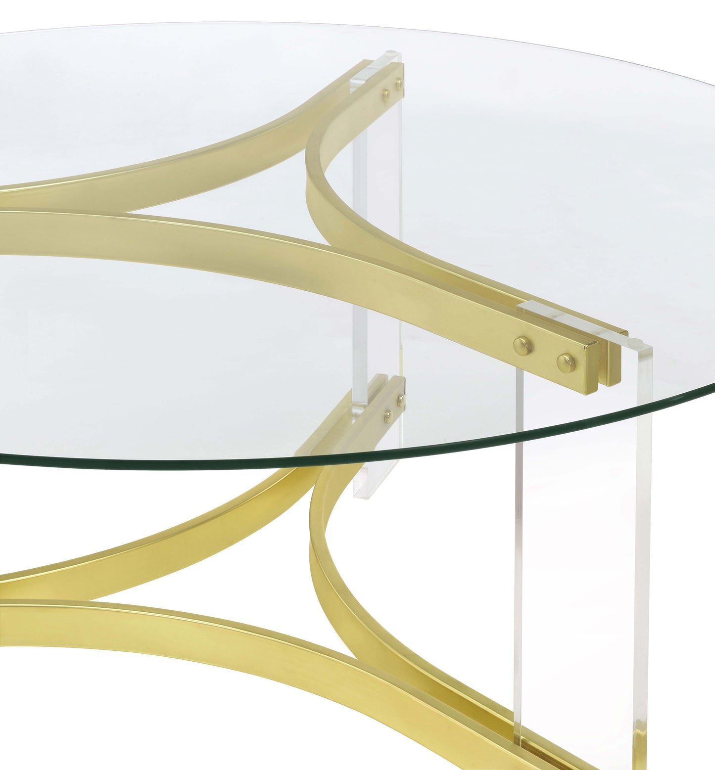 Janessa Modern Round Glass Coffee Table with Acrylic Base in Matte Brass