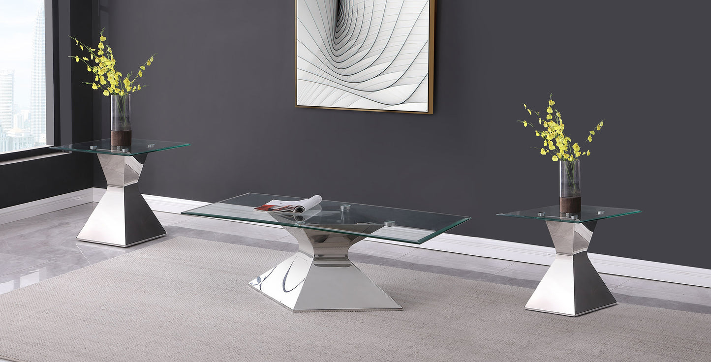 Jenny 3-Piece Rectangular Coffee & End Table Set – Chrome Finish