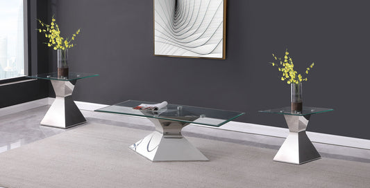 Jenny 3-Piece Rectangular Coffee & End Table Set – Chrome Finish