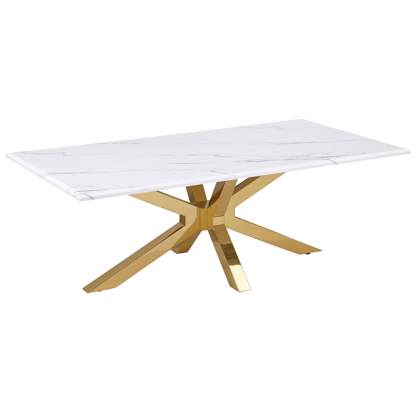 Visalia Modern Gold Coffee Table with Faux Marble Surface