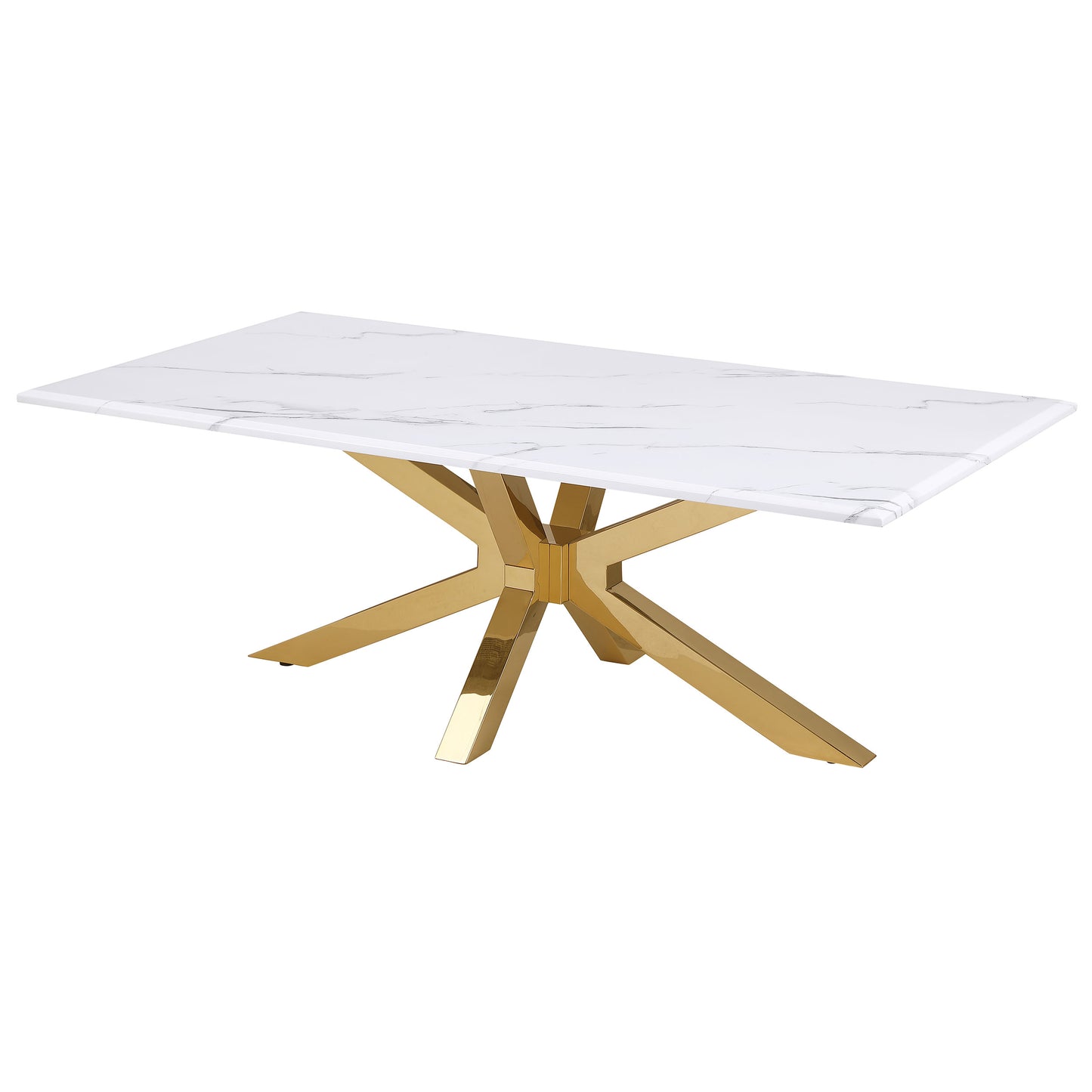 Visalia Modern Gold Coffee Table with Faux Marble Surface