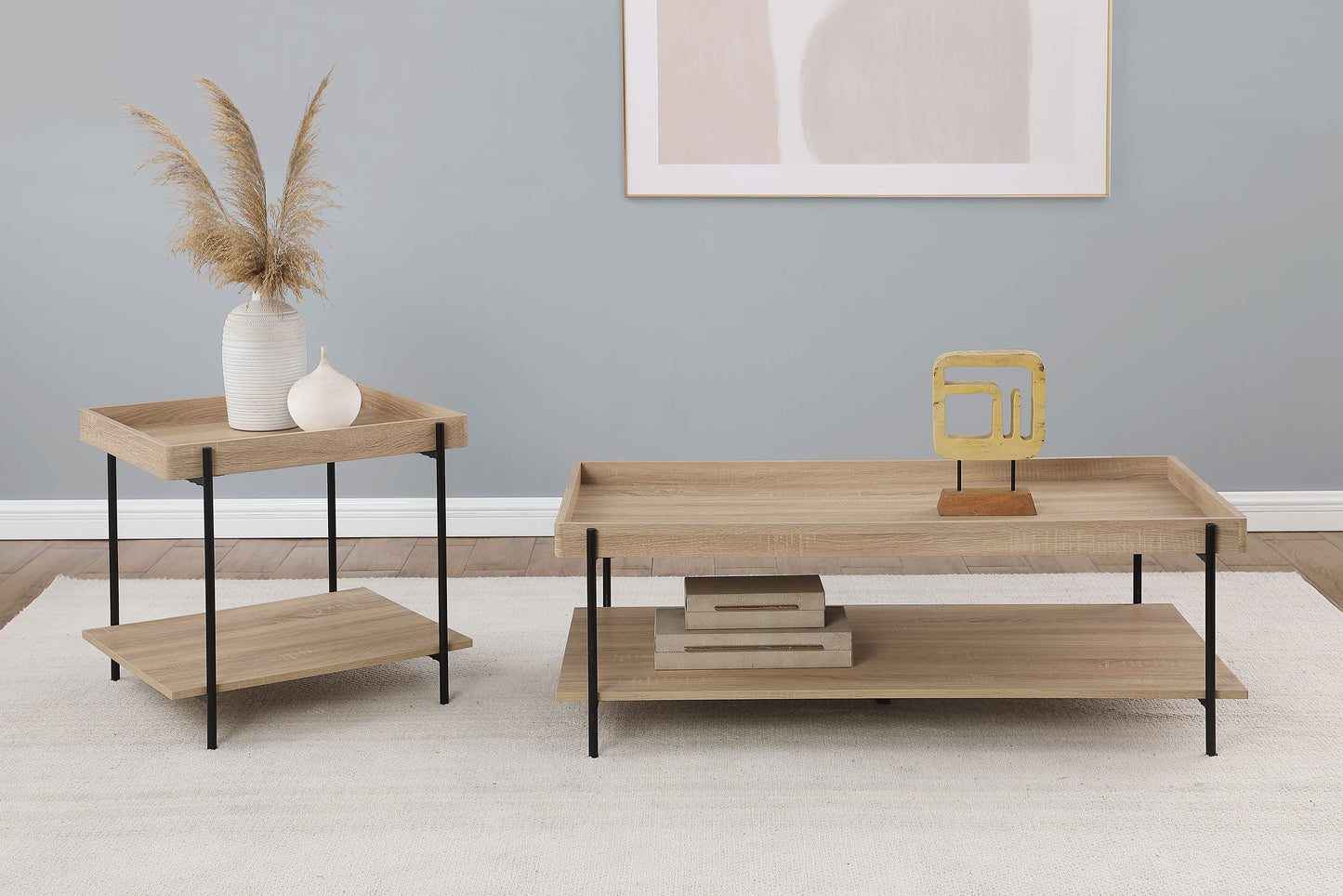 Fallon 2-Piece Rectangular Coffee and End Table Set with Natural Finish