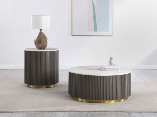 Jason White Marble & Charcoal Round Coffee Table