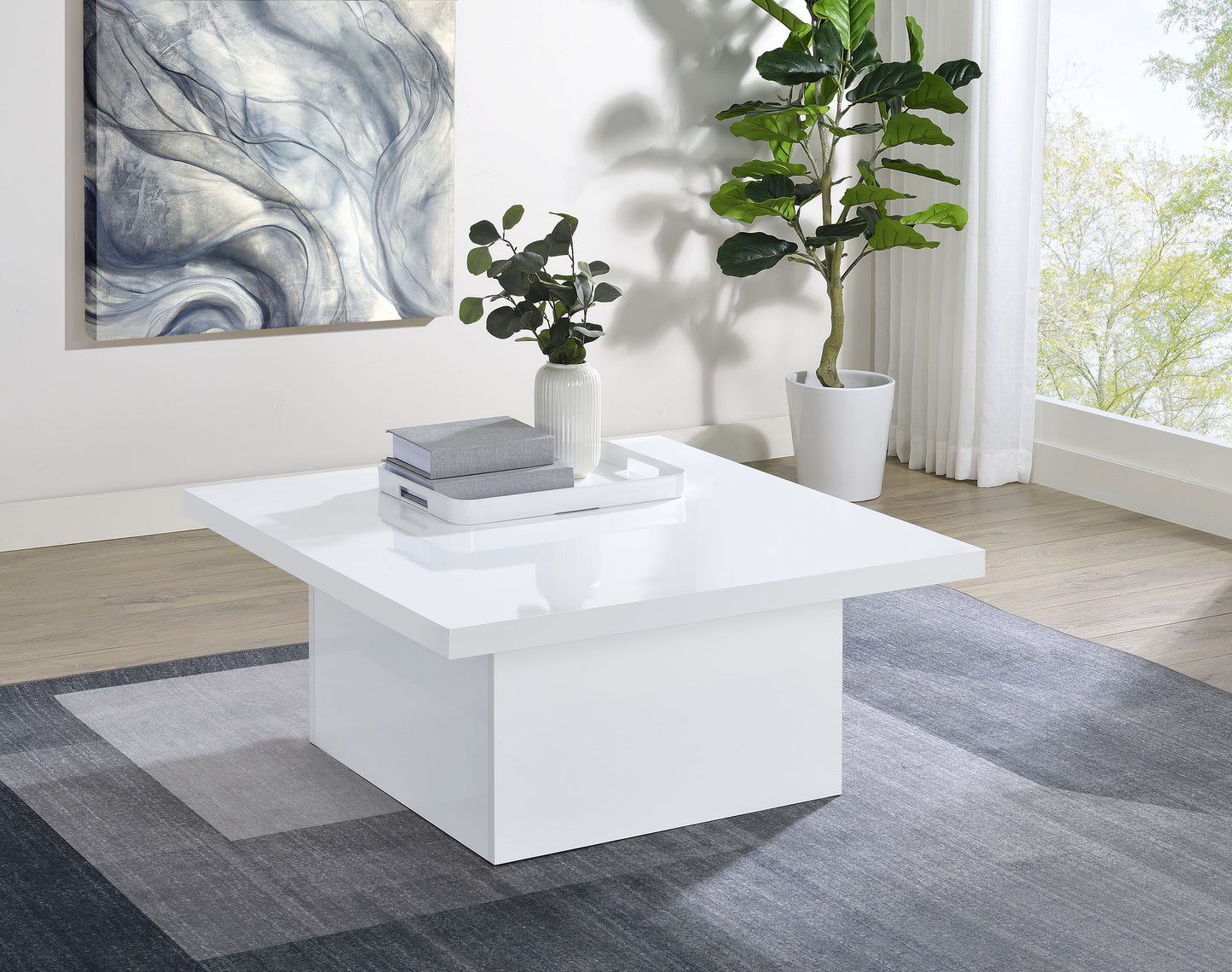 Devar Square Engineered Wood Coffee Table – White High Gloss