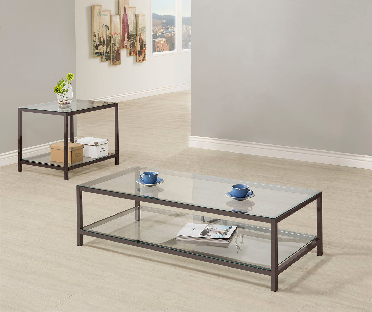Trini Modern 2-Piece Coffee & End Table Set – Black Nickel