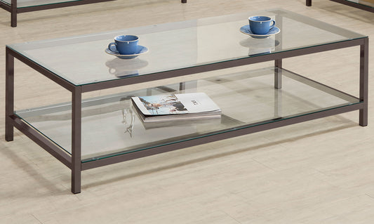 Trini Minimalist Glass Coffee Table – Black Nickel