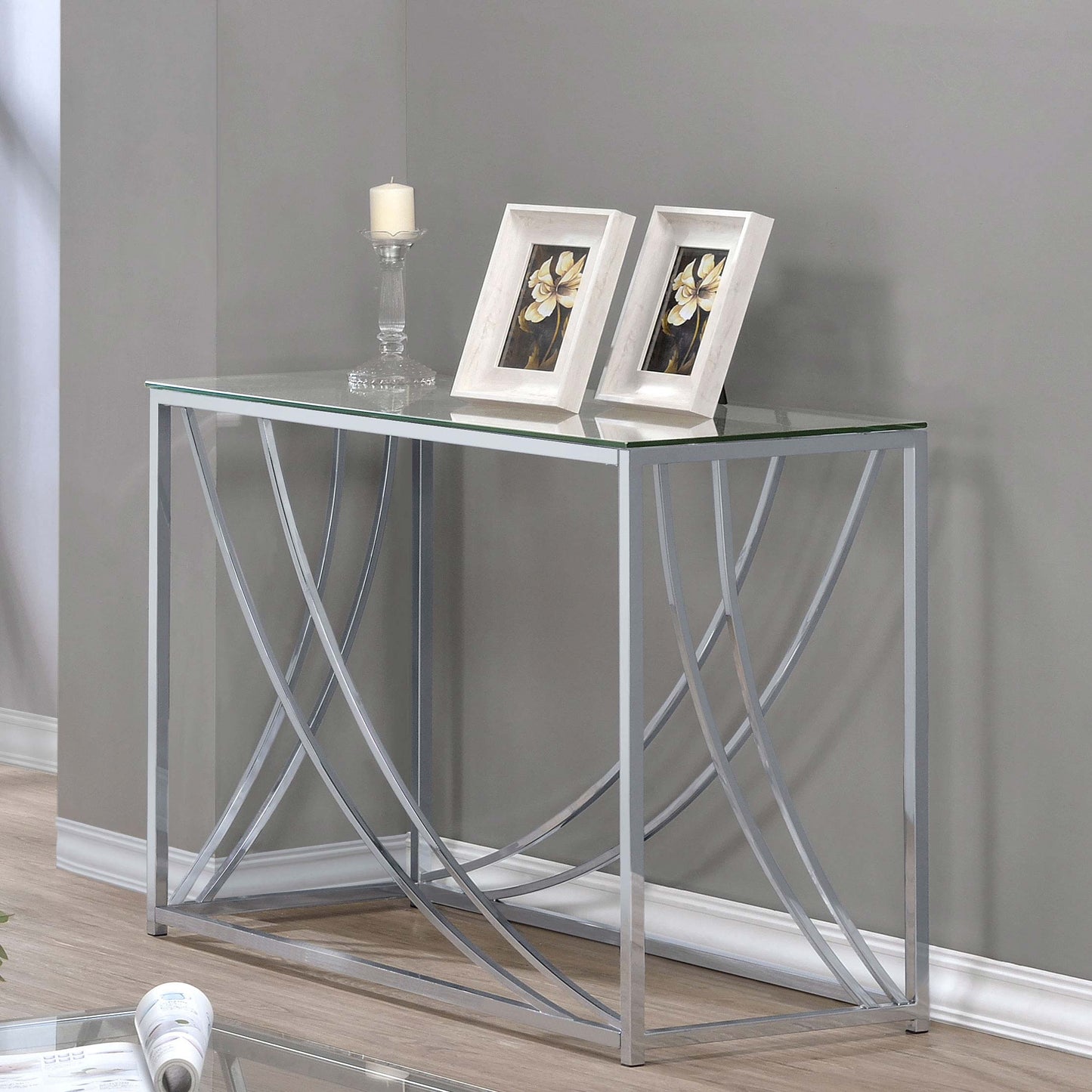 Celestia Glass & Chrome Console Table