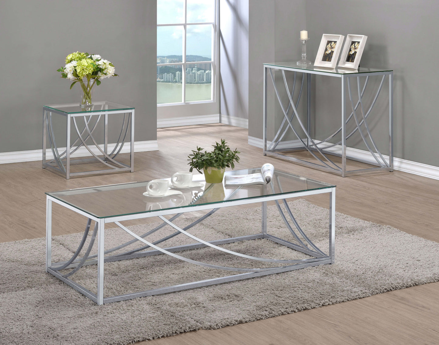 Celestia Glass & Chrome Console Table