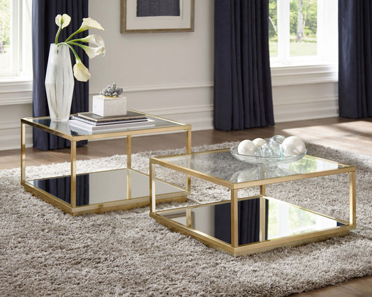Seravine 2-Piece Square Nesting Coffee Table Set Rose Brass Finish