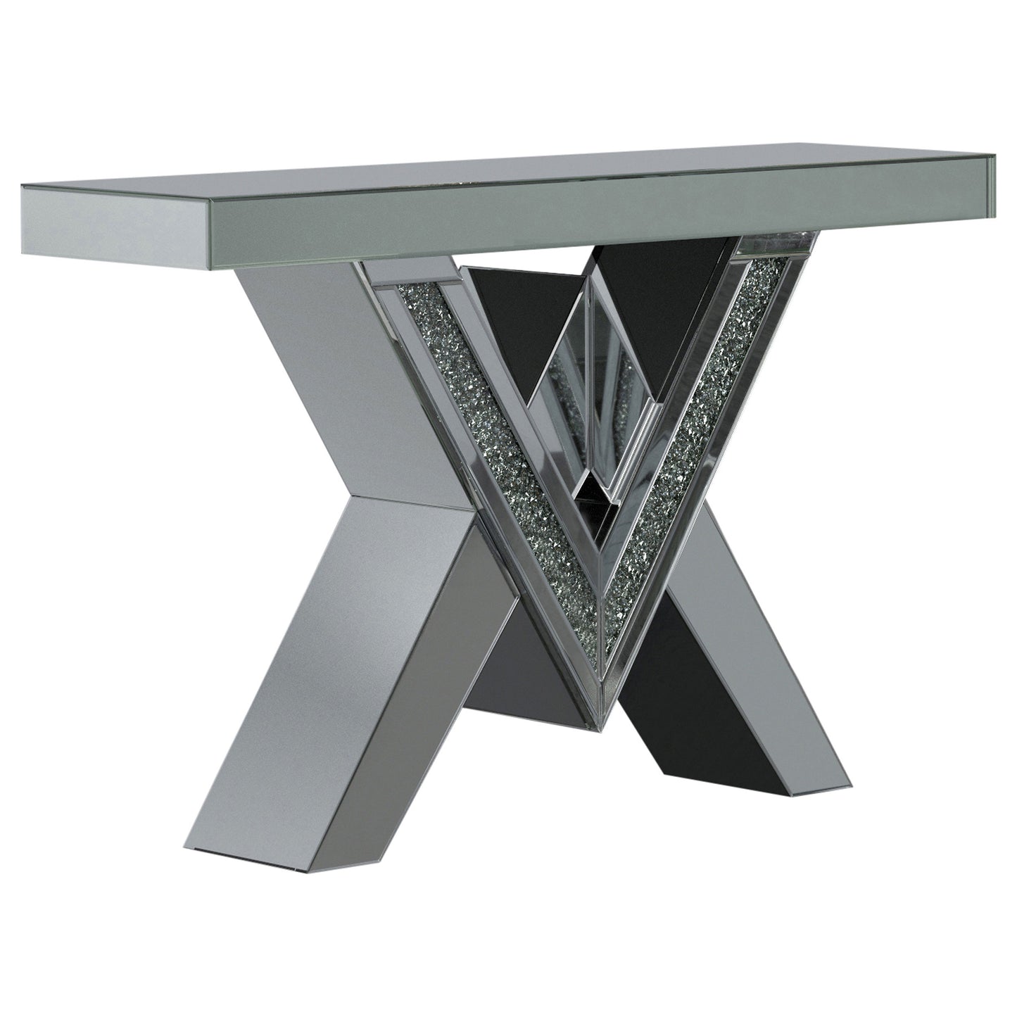 Taffeta V-Shaped Mirrored Entryway Console Table – Silver