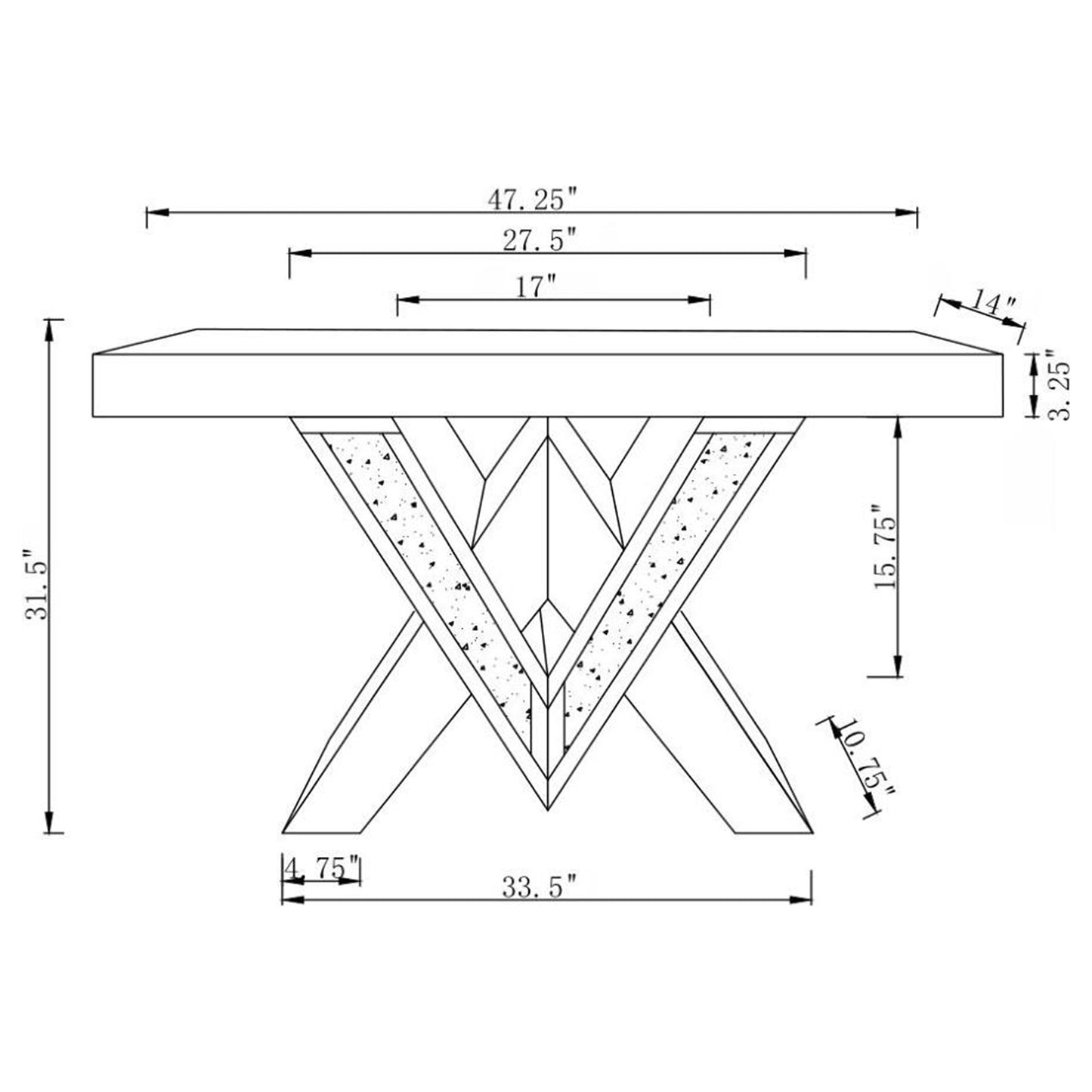 Taffeta V-Shaped Mirrored Entryway Console Table – Silver