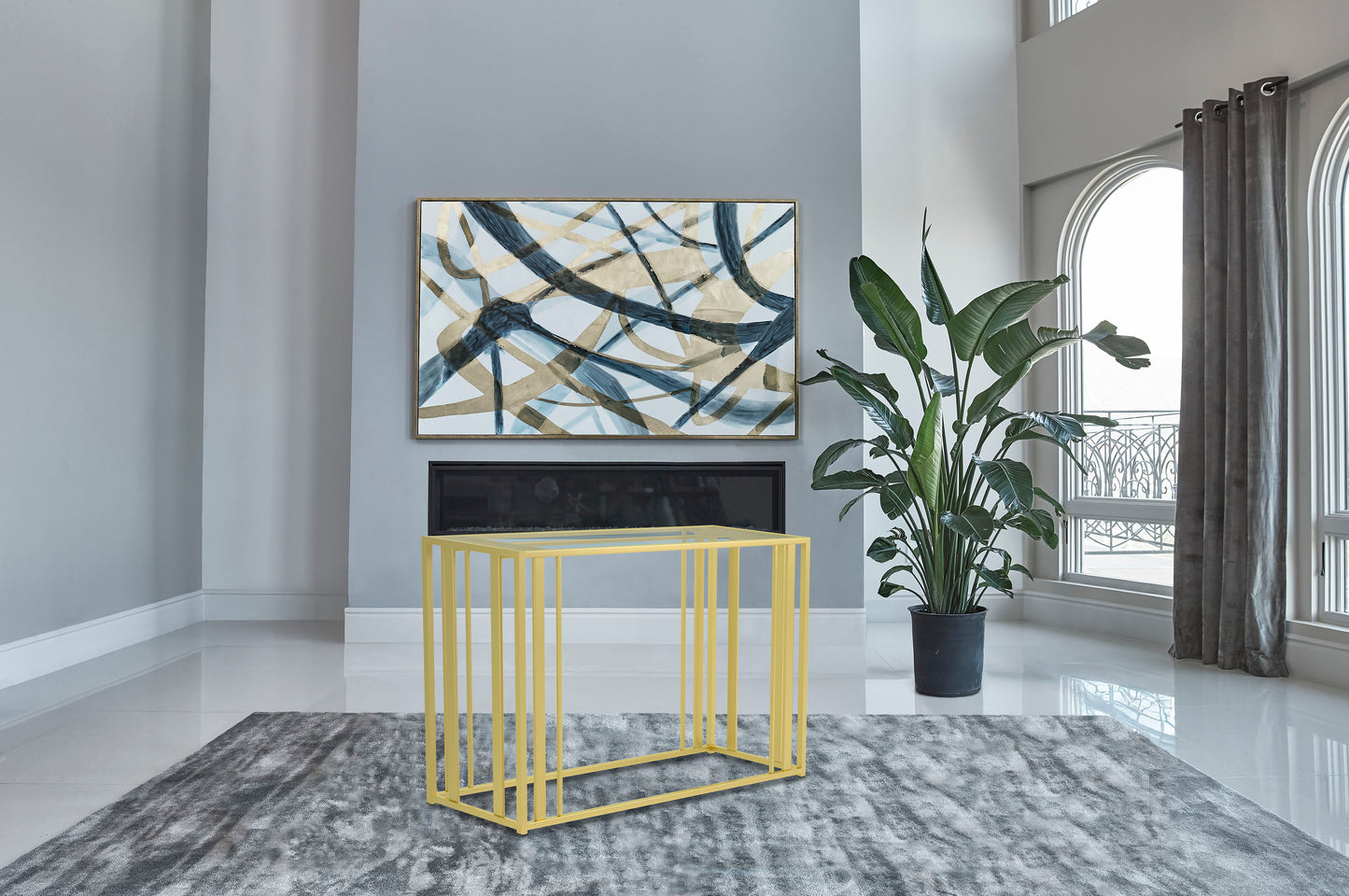 Aurelio Glass & Brass Geometric Console Table